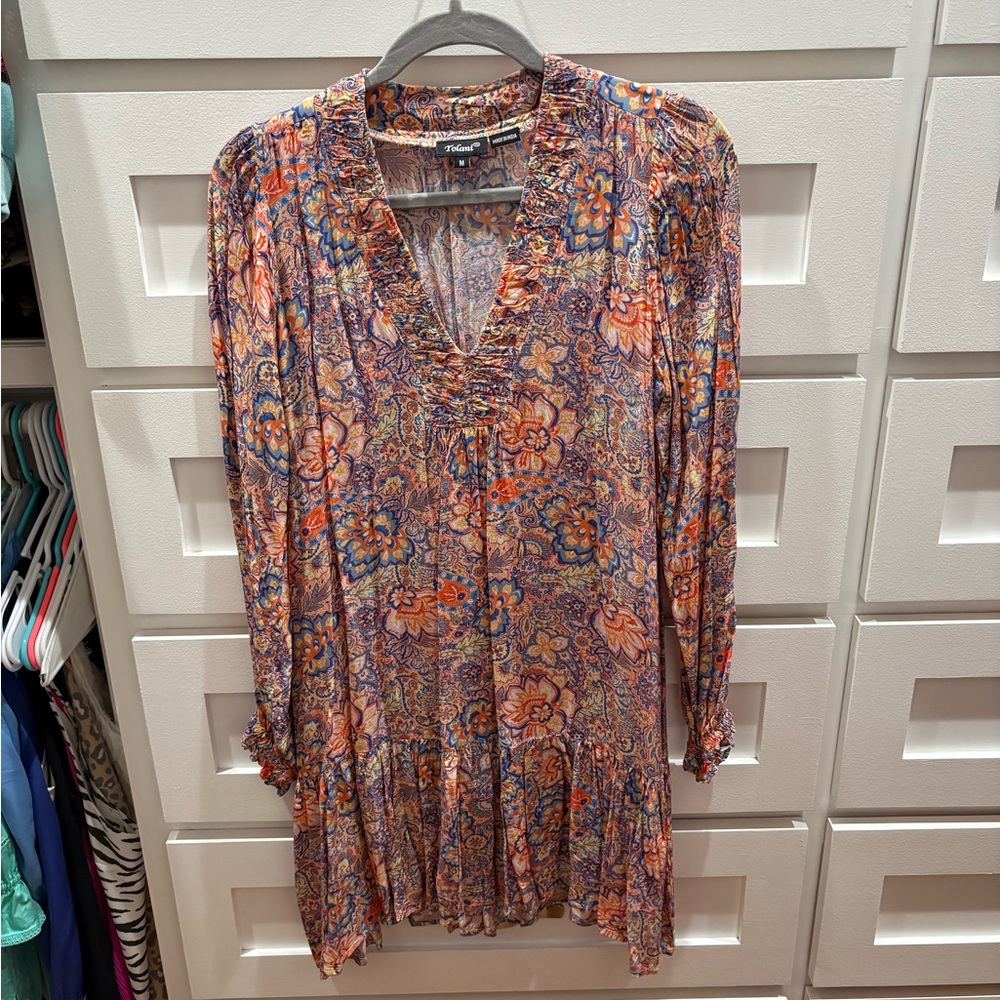 Tolani Paisley Print Dress in Orange and Blue